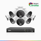 NightChroma<sup>TM</sup> NCK500 - Kit de surveillance PoE 3K à 16 canaux avec 8 caméras, vision nocturne polychrome, f/1.0 Super ouverture (0,001 Lux), Alignement actif, Microphone intégré, Fente pour carte SD